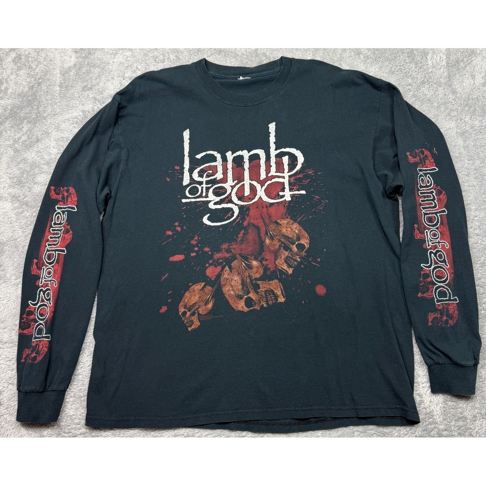 Vintage Lamb Of God New Long Sleeve Shirt XL Black Skulls Blood Splatter 2000s